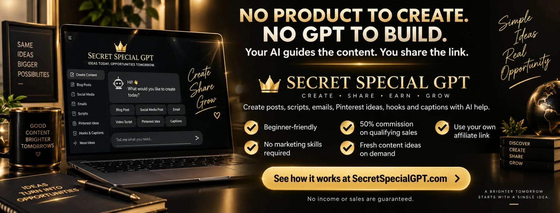 Secret Special GPT: no product to create, no GPT to build — create posts, scripts, emails, Pinterest ideas, hooks and captions with AI help